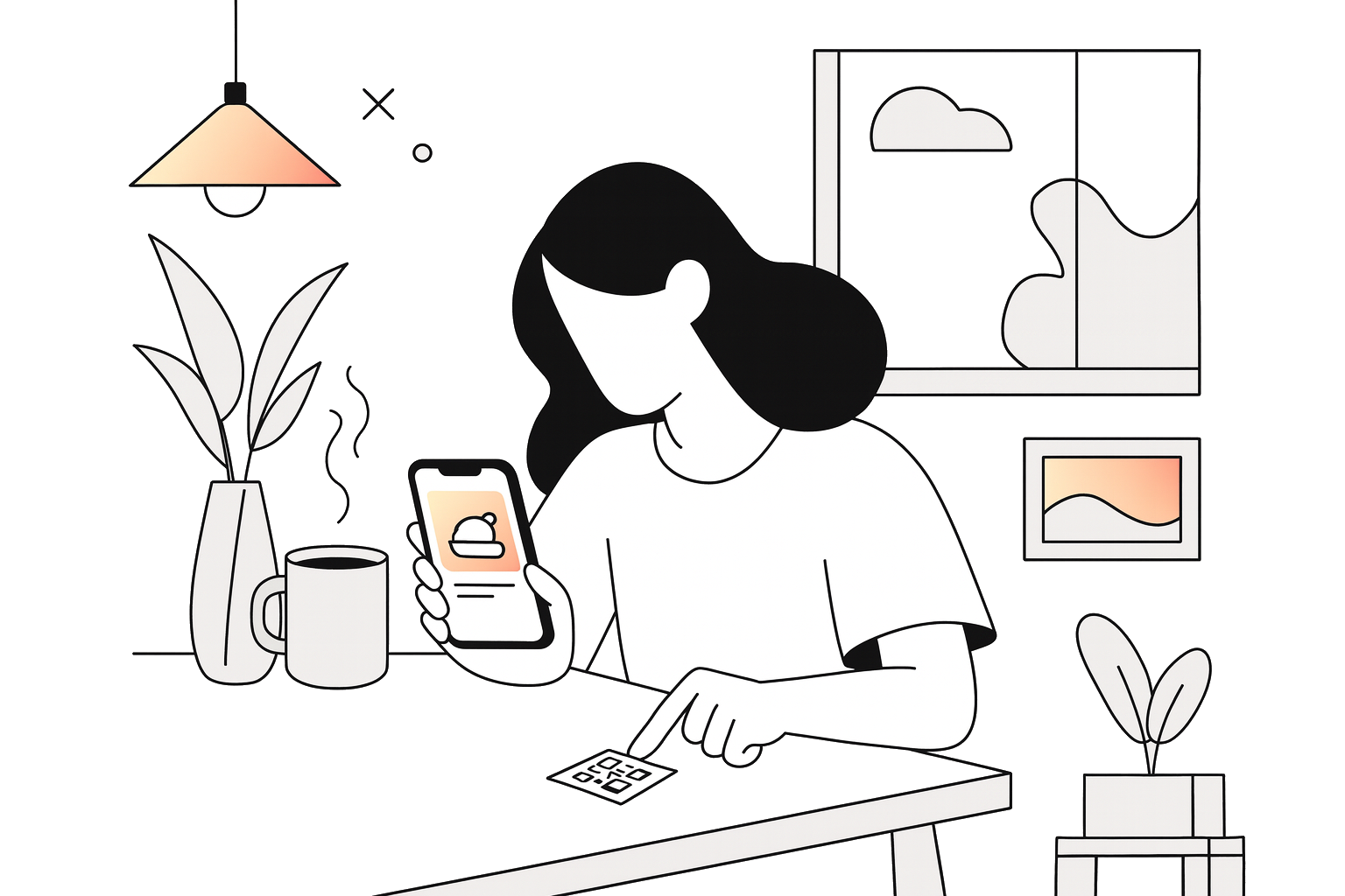 Vendég QR-kódot szkennel az asztalnál